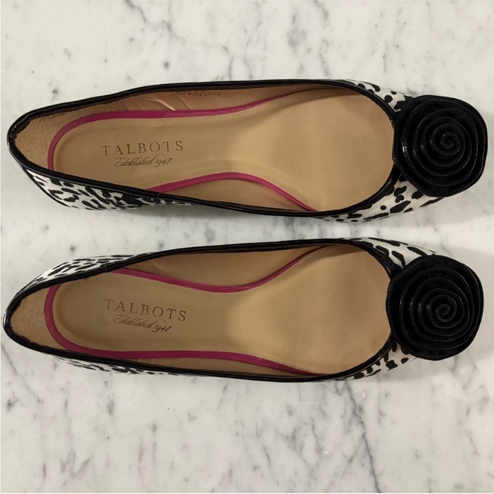 Talbots Rosette Ballet Flats 7.5B Animal Print Black White Made in Brazil - Picture 7 of 10